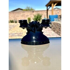 Vintage L.E. Smith Black Amethyst Glass Mt. Pleasant Double Shield Candlestick